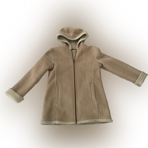 GAP Kids Girl Faux Suede Long Sherpa Hooded Coat Size:XL (12) - Picture 1 of 5